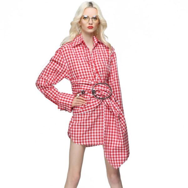 casual dresses runway vintage women plaid shirt collar dress asymmetrical printed 2021 summer female belt mini personality fashion, Black;gray
casual dresses runway vintage women plaid shirt collar dress asymmetrical printed 2021 summer female belt mini personality fashion, Black;gray