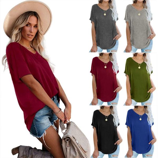 women's t-shirt 2021 summer clothing v-neck short sleeve pullover solid color casual lady fashion street loose t shirt women, White
women's t-shirt 2021 summer clothing v-neck short sleeve pullover solid color casual lady fashion street loose t shirt women, White