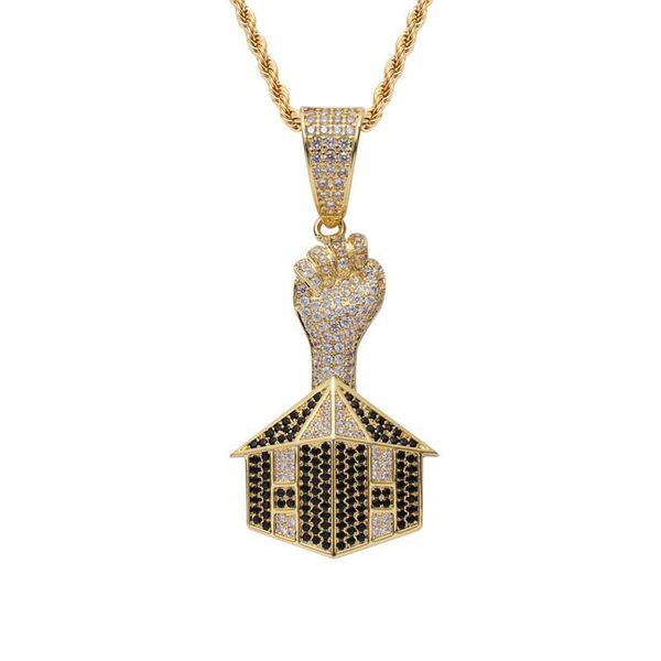 hip hop necklace gold plated iced out cubic zirconia fist house pendant with stainless steel rope chain for men necklaces, Silver
hip hop necklace gold plated iced out cubic zirconia fist house pendant with stainless steel rope chain for men necklaces, Silver