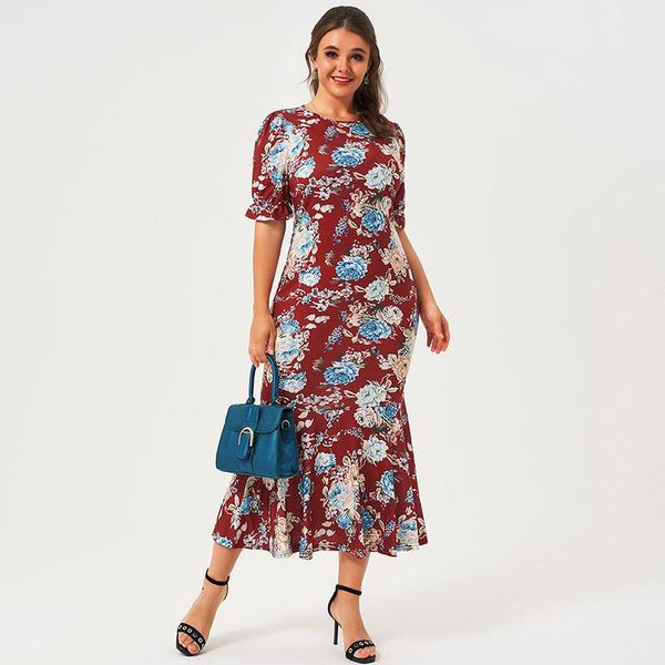 plus size dresses 2021 summer midi dress women red floral print petal short sleeve ruffle hem o-neck slim elegant casual mermaid robes, Black
plus size dresses 2021 summer midi dress women red floral print petal short sleeve ruffle hem o-neck slim elegant casual mermaid robes, Black