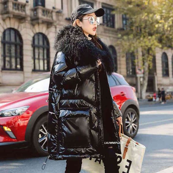 Women's Down & Parkas Winter jacket Women 90% white duck Coat Patent Leather glossy outwear Real Lamb Fur Collar thick Y192 6P4B, Black
Women's Down & Parkas Winter jacket Women 90% white duck Coat Patent Leather glossy outwear Real Lamb Fur Collar thick Y192 6P4B, Black