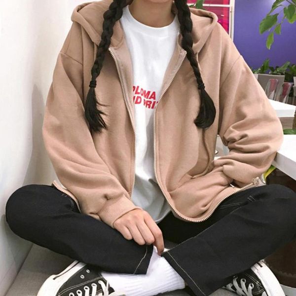 women's jackets female spring regular cotton hoodies autumn streetwear zip-up oversize sweatshirt jacket trendy solid color women outwe, Black;brown
women's jackets female spring regular cotton hoodies autumn streetwear zip-up oversize sweatshirt jacket trendy solid color women outwe, Black;brown