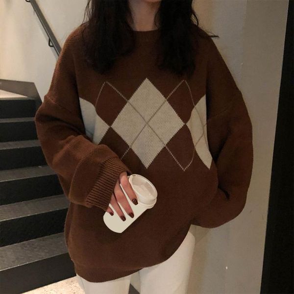 women's sweaters college style autumn winter geometric pattern argyle pullovers loose oversized o-neck knitted woman jumper mujer, White;black
women's sweaters college style autumn winter geometric pattern argyle pullovers loose oversized o-neck knitted woman jumper mujer, White;black