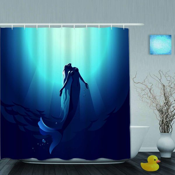 shower curtain bath curtain set with hooks fairytale mermaid in deep water print 
shower curtain bath curtain set with hooks fairytale mermaid in deep water print