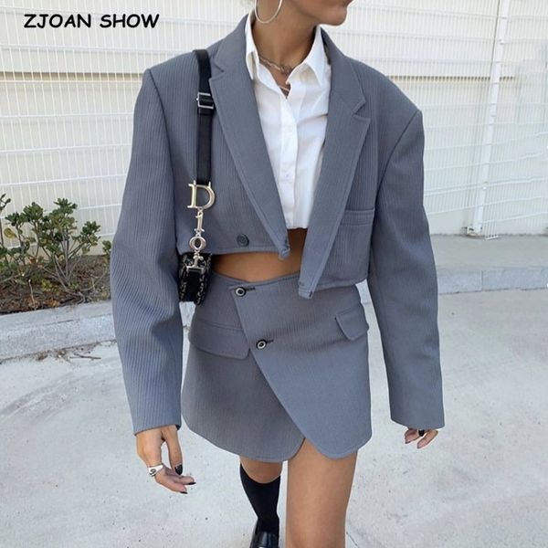 vintage one button short women corduroy blazer high waist irregular cross slit mini skirt long sleeve suits 2 pieces set 210407, White
vintage one button short women corduroy blazer high waist irregular cross slit mini skirt long sleeve suits 2 pieces set 210407, White