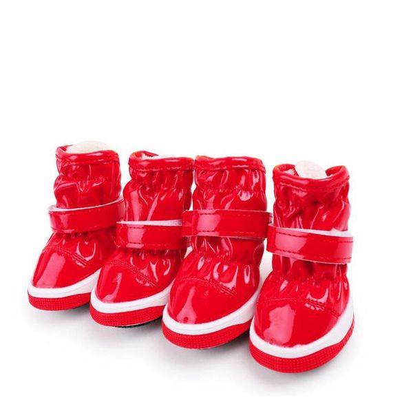 dog apparel 4 pcs/sets lovely pet boots waterproof winter shoes for small dogs pu snow boot teddy