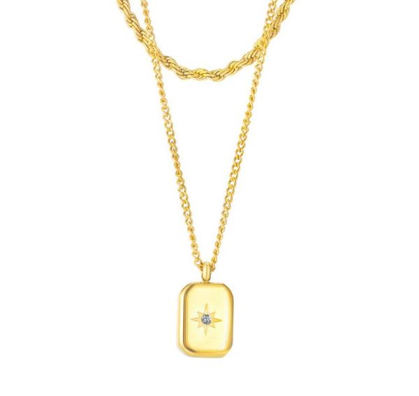 pendant necklaces 1954 fashion sun zircon square necklace double-layer chain titanium steel simple versatile gold/ rose gold 18'', Silver
pendant necklaces 1954 fashion sun zircon square necklace double-layer chain titanium steel simple versatile gold/ rose gold 18'', Silver