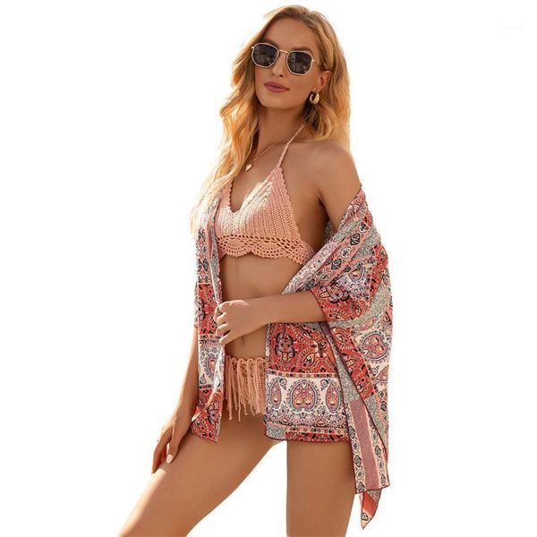 women's swimwear cover ups summer bohemain print short smock ladies swimsuit up open front beach shirts, White;black
women's swimwear cover ups summer bohemain print short smock ladies swimsuit up open front beach shirts, White;black