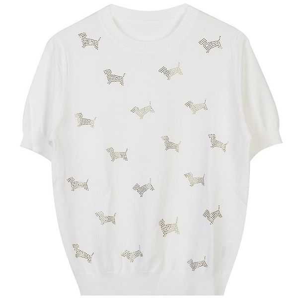 women's t-shirt puppy rhinestone thin loose knit women summer oversize black white tee clothes 2021
women's t-shirt puppy rhinestone thin loose knit women summer oversize black white tee clothes 2021