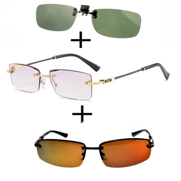 sunglasses 3pcs rimless frameless luxury reading glasses for men women + polarized alloy sports driving clip, White;black
sunglasses 3pcs rimless frameless luxury reading glasses for men women + polarized alloy sports driving clip, White;black