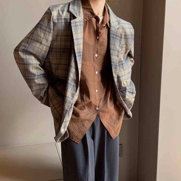ol vintage casual chic plaid blazer women basic formal elegant double breasted loose suit coat female blazers 210421, White;black
ol vintage casual chic plaid blazer women basic formal elegant double breasted loose suit coat female blazers 210421, White;black