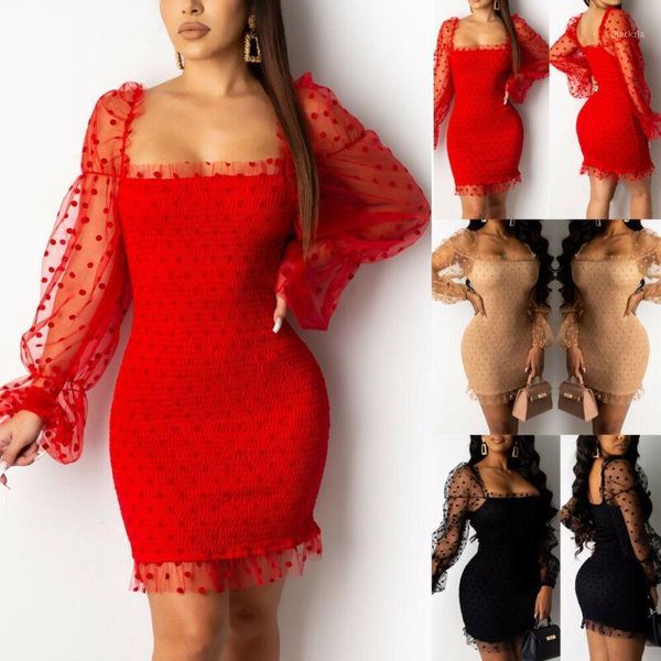 see-through sleeve dot club dance party mini dress bodycon slim casual dresses, Black;gray
see-through sleeve dot club dance party mini dress bodycon slim casual dresses, Black;gray