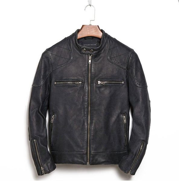 men's leather & faux genuine jacket vintage motorcycle clothing beckham same style cowhide coat stand collar zipper autumn winter, Black
men's leather & faux genuine jacket vintage motorcycle clothing beckham same style cowhide coat stand collar zipper autumn winter, Black