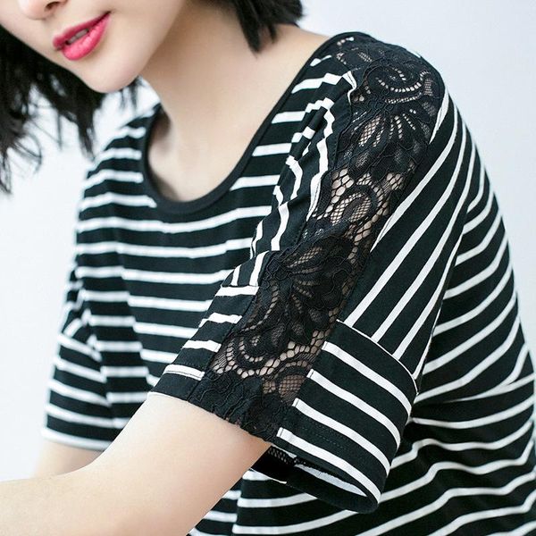 women's t-shirt plus size stripe pattern women 2021 summer trendy casual loose short sleeve oversize lace trim harajuku lady tshirt, White
women's t-shirt plus size stripe pattern women 2021 summer trendy casual loose short sleeve oversize lace trim harajuku lady tshirt, White