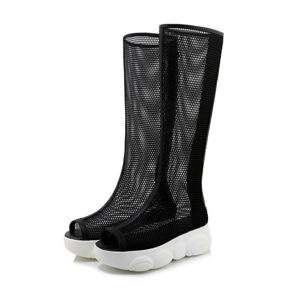 spring women high boots air mesh knee-high back zipper peep toe flat with platforms 's summer shoes, Black
spring women high boots air mesh knee-high back zipper peep toe flat with platforms 's summer shoes, Black