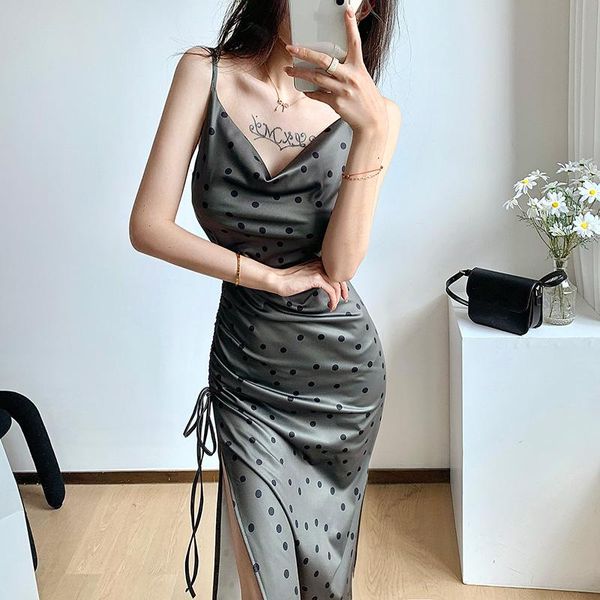 casual dresses polka dot cowl neck spaghetti strap midi dress women summer side slit drawsting ruched night club bodycon, Black;gray
casual dresses polka dot cowl neck spaghetti strap midi dress women summer side slit drawsting ruched night club bodycon, Black;gray
