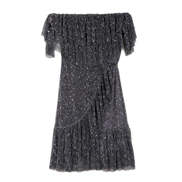 slash neck short sleeve mini dress elegant summer women female a-line black solid lurex off the shoulder ruffle d2010 210514, Black;gray
slash neck short sleeve mini dress elegant summer women female a-line black solid lurex off the shoulder ruffle d2010 210514, Black;gray