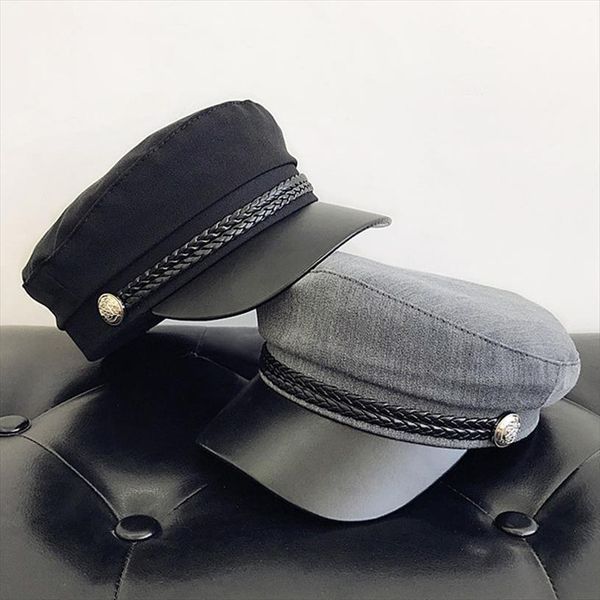 fashion pu leather military hat autumn sailor hats for women men black grey flat female travel cadet captain, Blue;gray
fashion pu leather military hat autumn sailor hats for women men black grey flat female travel cadet captain, Blue;gray