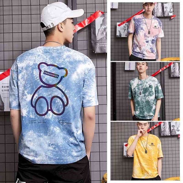 short sleeve t-shirt men's street fashion brand 2021 summer new loose tshirt colorful bear couple shirt, White;black
short sleeve t-shirt men's street fashion brand 2021 summer new loose tshirt colorful bear couple shirt, White;black