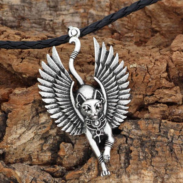 new egyptian mythology ancient egyptian cat god wings men's pendant necklace jewelry, Silver
new egyptian mythology ancient egyptian cat god wings men's pendant necklace jewelry, Silver