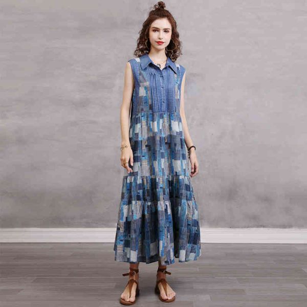 casual dresses johnature women plaid denim turndown collar sleeveless button loose clothing summer vintage patchwork dress yh03, Black;gray
casual dresses johnature women plaid denim turndown collar sleeveless button loose clothing summer vintage patchwork dress yh03, Black;gray