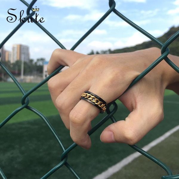 cluster rings skute 8mm titanium steel gold black chain rotating for men punk rock spinner ring personalized jewelry bague male anillos, Golden;silver
cluster rings skute 8mm titanium steel gold black chain rotating for men punk rock spinner ring personalized jewelry bague male anillos, Golden;silver