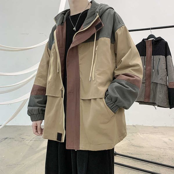 men's jackets korean men spring autumn mens patchwork casual jacket coat fashion hooded zipper workwear jacket outerwear fq68, Black;brown
men's jackets korean men spring autumn mens patchwork casual jacket coat fashion hooded zipper workwear jacket outerwear fq68, Black;brown