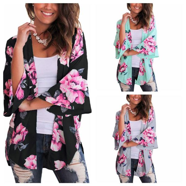 women bikini cover-ups beachwear flower pattern sun-proof blouse v-neck asymmetric open front cardigan women's swimwear, White;black
women bikini cover-ups beachwear flower pattern sun-proof blouse v-neck asymmetric open front cardigan women's swimwear, White;black