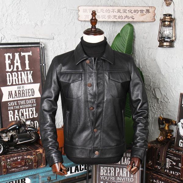 men's leather & faux first layer business casual clothes lapel jacket single breasted coat cowhide, Black
men's leather & faux first layer business casual clothes lapel jacket single breasted coat cowhide, Black