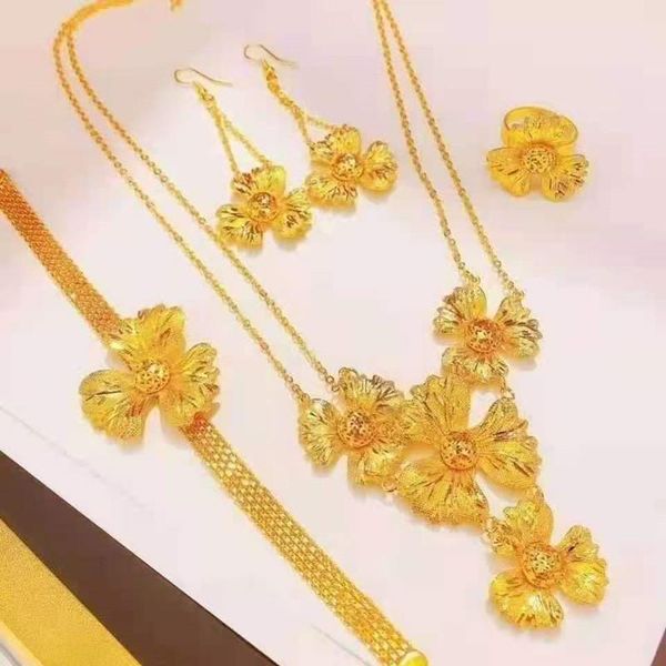 earrings & necklace sand gold flower four-piece jewelry ring bracelet bride wedding gift, Silver
earrings & necklace sand gold flower four-piece jewelry ring bracelet bride wedding gift, Silver