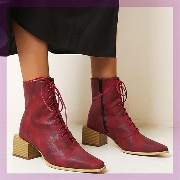 boots 2021 pu leather women ankle autumn winter lace up street style heeled pointed toe block heels zapatos mujer, Black
boots 2021 pu leather women ankle autumn winter lace up street style heeled pointed toe block heels zapatos mujer, Black