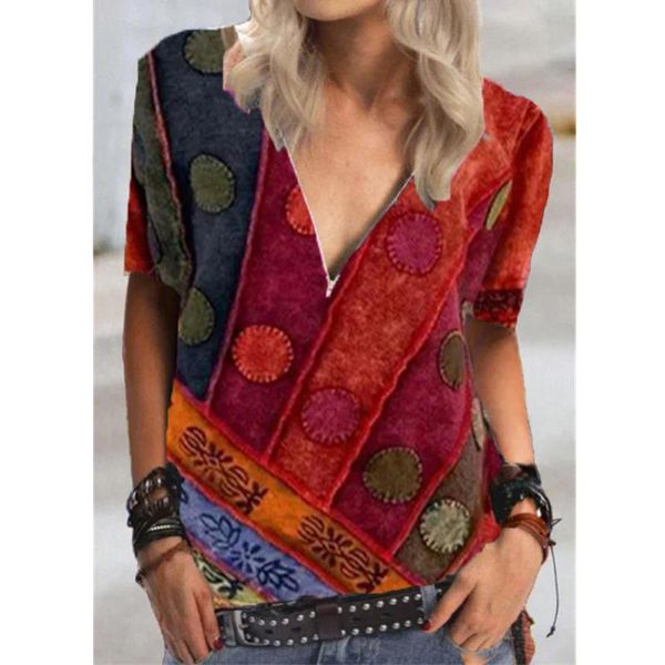 women's t-shirt retro print tee shirt summer short sleeve v neck zipper female oversized t women casual loose plus size, White
women's t-shirt retro print tee shirt summer short sleeve v neck zipper female oversized t women casual loose plus size, White