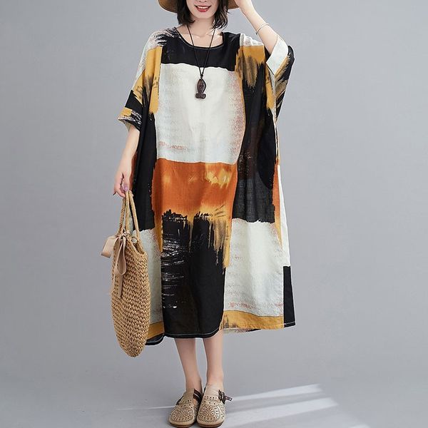 oversized women cotton linen casual dress new summer simple style plaid print loose comfortable female long dresses s3355 210412, Black;gray
oversized women cotton linen casual dress new summer simple style plaid print loose comfortable female long dresses s3355 210412, Black;gray