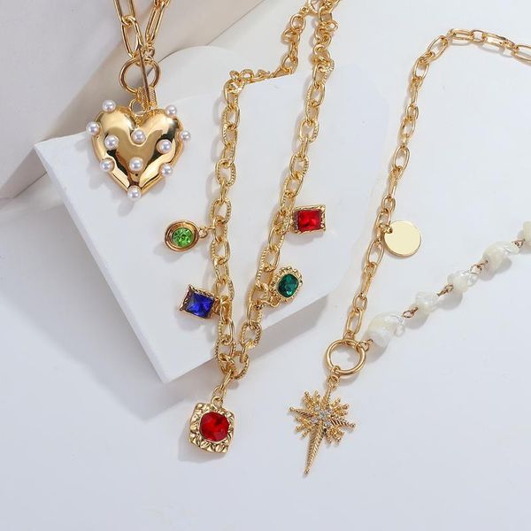 chains aensoa 3 style punk thick colorful crystal pendants heart star pearl choker necklace simple golden chunky for women, Silver
chains aensoa 3 style punk thick colorful crystal pendants heart star pearl choker necklace simple golden chunky for women, Silver