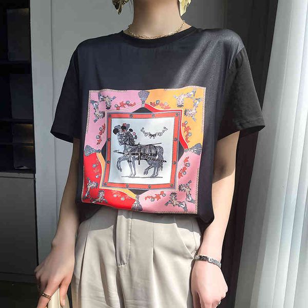 women's t-shirt summer short-sleeved silk satin printed shirts korean mulberry loose fine correspondence, White
women's t-shirt summer short-sleeved silk satin printed shirts korean mulberry loose fine correspondence, White