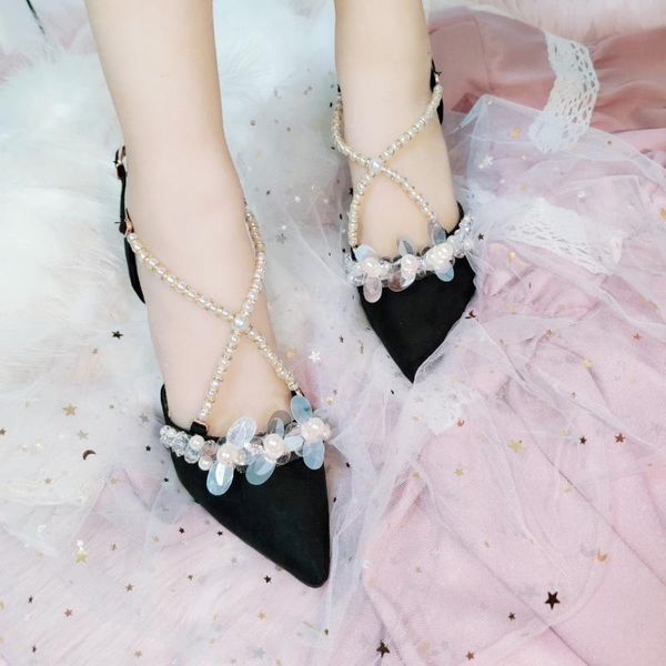 sandals women's shoes spring and summer diamond sequins fairy high heels pearl cross with hollow pointed toe all-match single, Black
sandals women's shoes spring and summer diamond sequins fairy high heels pearl cross with hollow pointed toe all-match single, Black