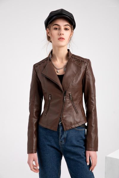 women's jackets 2021 autumn leather jacket slim turn-down collar short pu women zipper motorcycle outwear female, Black;brown
women's jackets 2021 autumn leather jacket slim turn-down collar short pu women zipper motorcycle outwear female, Black;brown