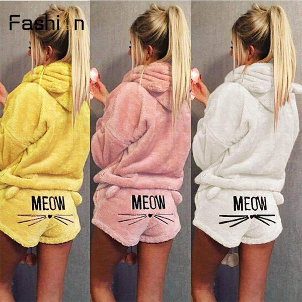 women's two piece pants plus size 5xl women coral velvet suit autumn winter pajamas warm sleepwear cute cat meow pattern hoodies shorts, White
women's two piece pants plus size 5xl women coral velvet suit autumn winter pajamas warm sleepwear cute cat meow pattern hoodies shorts, White