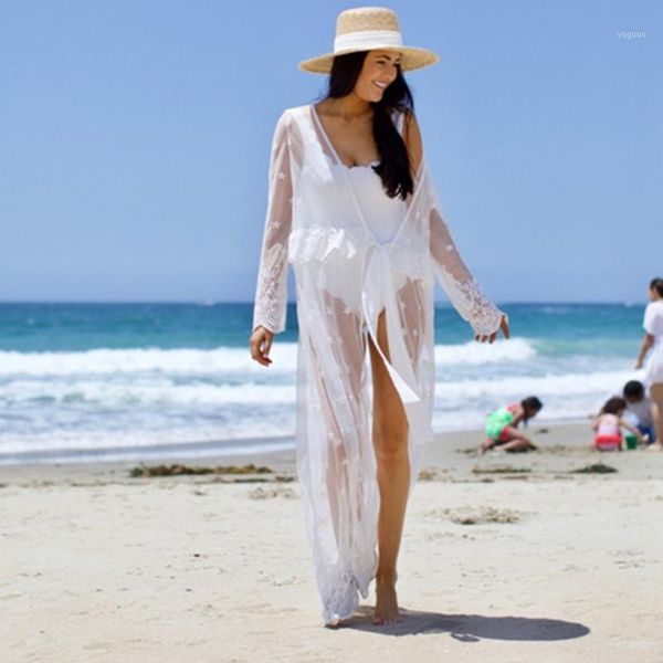 women loose long sleeve lace scalloped hem see-through bathing suit cover up bikini swimwear beach dress biquini#30 women's, White;black
women loose long sleeve lace scalloped hem see-through bathing suit cover up bikini swimwear beach dress biquini#30 women's, White;black