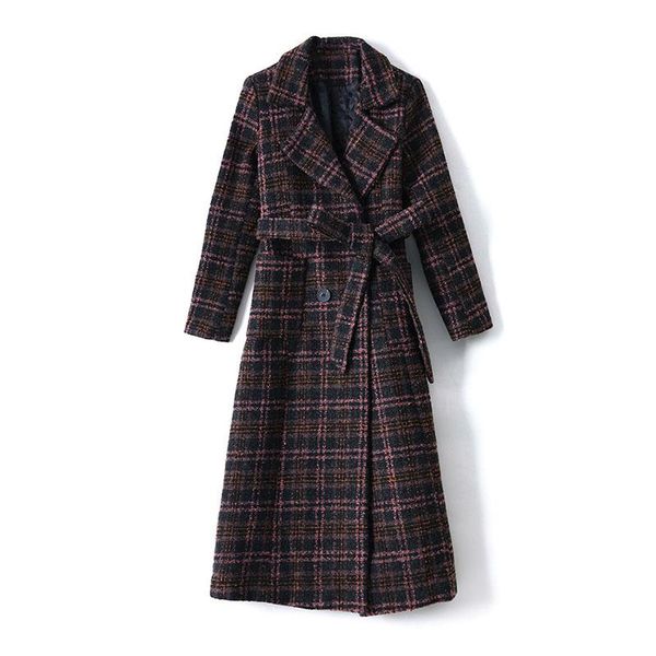 women's wool & blends plaid woolen coat length autumn winter style korean thick double-breasted all-match ladies, Black
women's wool & blends plaid woolen coat length autumn winter style korean thick double-breasted all-match ladies, Black