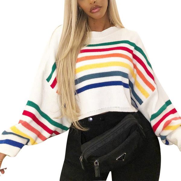 women's sweaters winter stripes large size knitted sweater europe and america style rainbow stripe embroidery autumn, White;black
women's sweaters winter stripes large size knitted sweater europe and america style rainbow stripe embroidery autumn, White;black