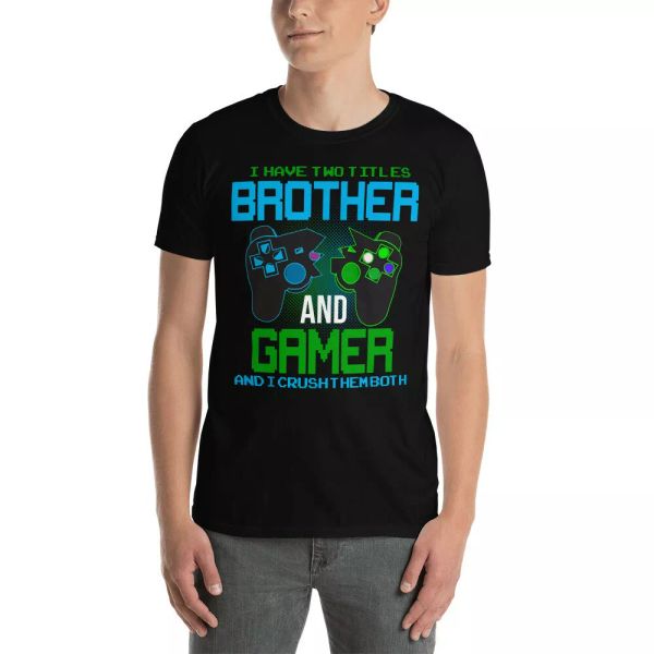 i have two titles brother and gamer cool gamer boys kids brother gaming t-shirt, White;black
i have two titles brother and gamer cool gamer boys kids brother gaming t-shirt, White;black