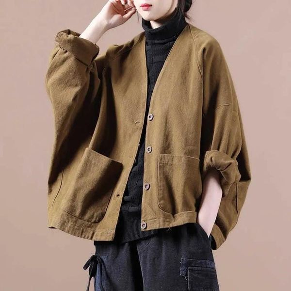 women's jackets women bat sleeve vintage loose button coats 2021 spring pockets solid color clothes casual, Black;brown
women's jackets women bat sleeve vintage loose button coats 2021 spring pockets solid color clothes casual, Black;brown