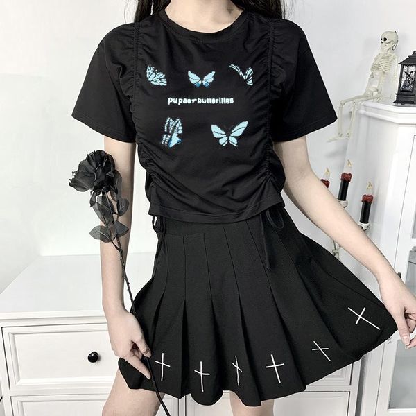 women's t-shirt streetwear women black crop t-shirts harajuku gothic butterfly print vintage female casual basic, White
women's t-shirt streetwear women black crop t-shirts harajuku gothic butterfly print vintage female casual basic, White
