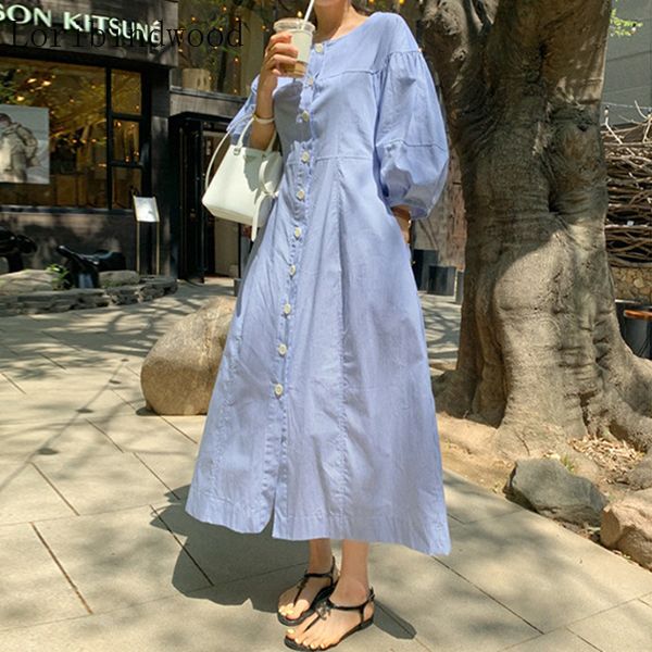 south korean chic lazy round-necked striped one-row button-down shirt dress with waist-length thin lantern sleeve woman 210429, Black;gray
south korean chic lazy round-necked striped one-row button-down shirt dress with waist-length thin lantern sleeve woman 210429, Black;gray