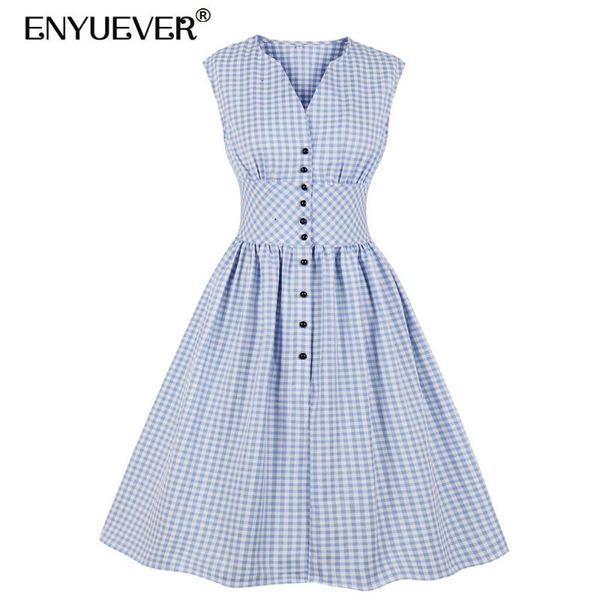 casual dresses enyuever blue plaid dress women summer clothing button v neck high waist robe pin up swing flare holiday party, Black;gray
casual dresses enyuever blue plaid dress women summer clothing button v neck high waist robe pin up swing flare holiday party, Black;gray
