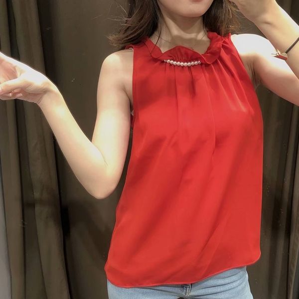 women's knits & tees women summer stylish pearl beading za red blouse fashion girl sleeveless pleated collar womens blusas mu, White
women's knits & tees women summer stylish pearl beading za red blouse fashion girl sleeveless pleated collar womens blusas mu, White