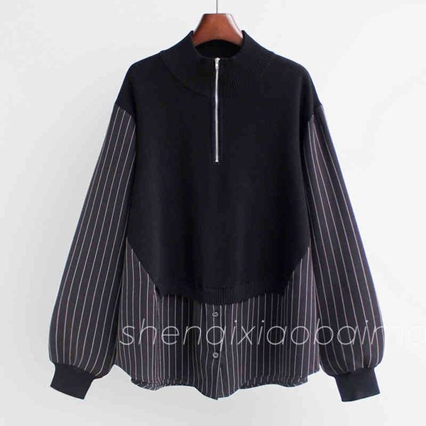 women's jackets deat woman sweatshirt knitted patchwork zipper stripe stand collar lantern sleeve loose casual style autumn 15xm256 9ll, Black;brown
women's jackets deat woman sweatshirt knitted patchwork zipper stripe stand collar lantern sleeve loose casual style autumn 15xm256 9ll, Black;brown