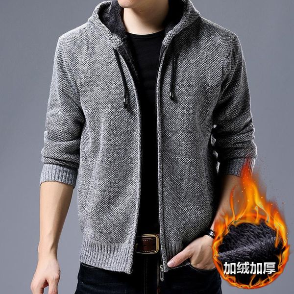 brushed and thick sweater men's cardigan coat korean-style slim fit solid color winter hooded trend warm wear sweaters, White;black
brushed and thick sweater men's cardigan coat korean-style slim fit solid color winter hooded trend warm wear sweaters, White;black