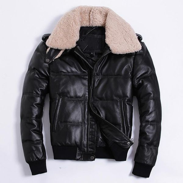 men's leather & faux genuine jacket men real cow mens natural lamb fur collar duck down coat jaqueta de couro ha-805 yy757, Black
men's leather & faux genuine jacket men real cow mens natural lamb fur collar duck down coat jaqueta de couro ha-805 yy757, Black